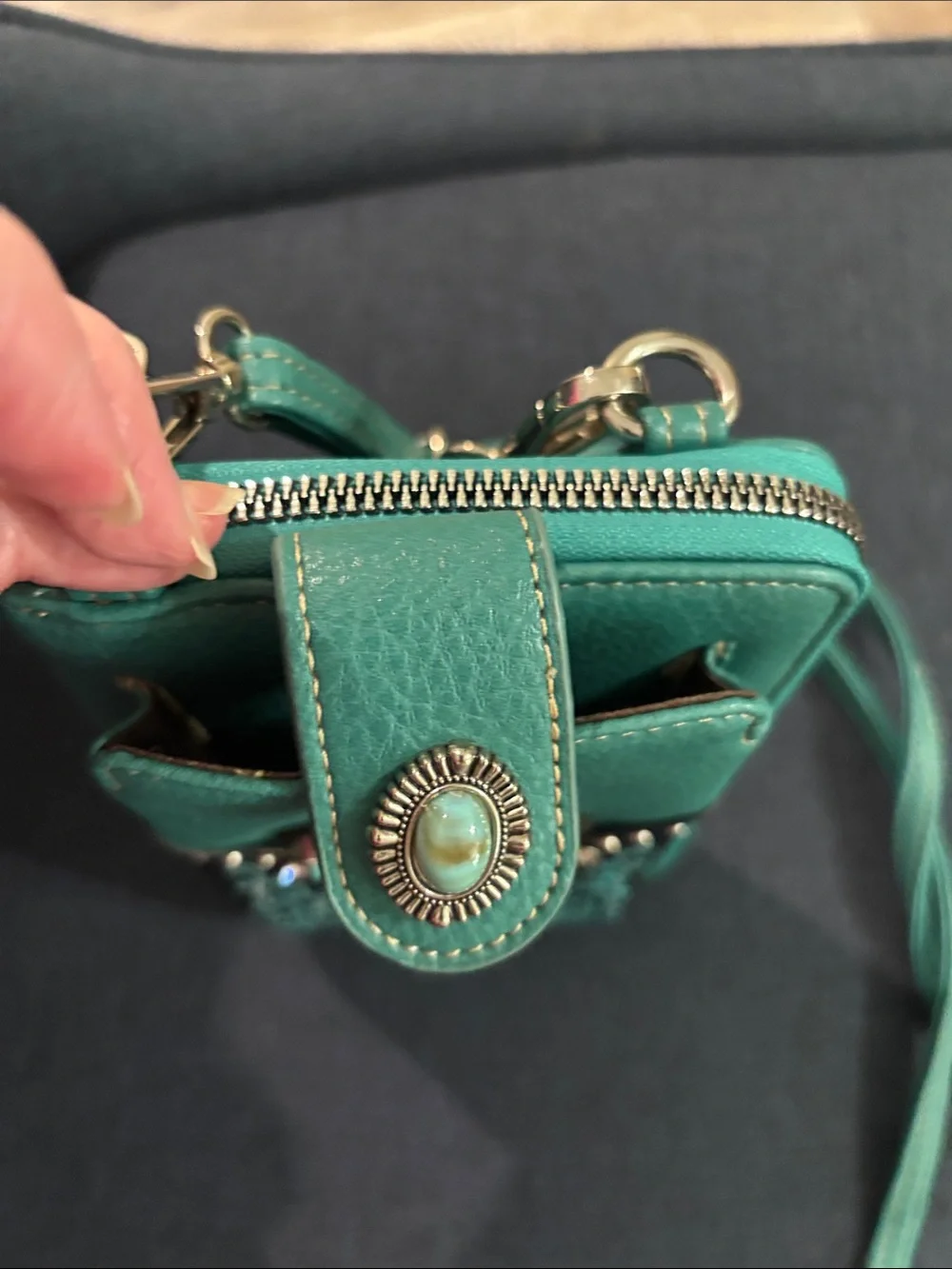 American Bling Turquoise Cross Accent Crossbody Wallet